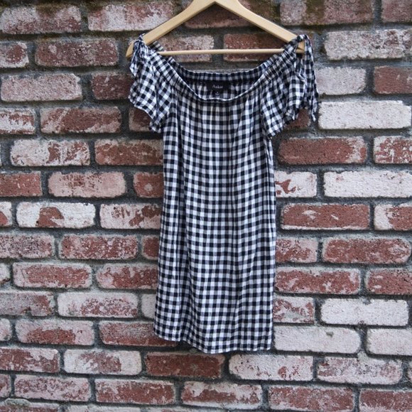 Aakaa gingham off the shoulder dress w/pockets - Picture 5 of 8